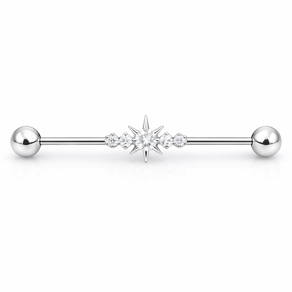 SZTANGA TYTANOWA DO PIERCINGU INDUSTRIAL Z CYRKONIAMI – SREBRNA
