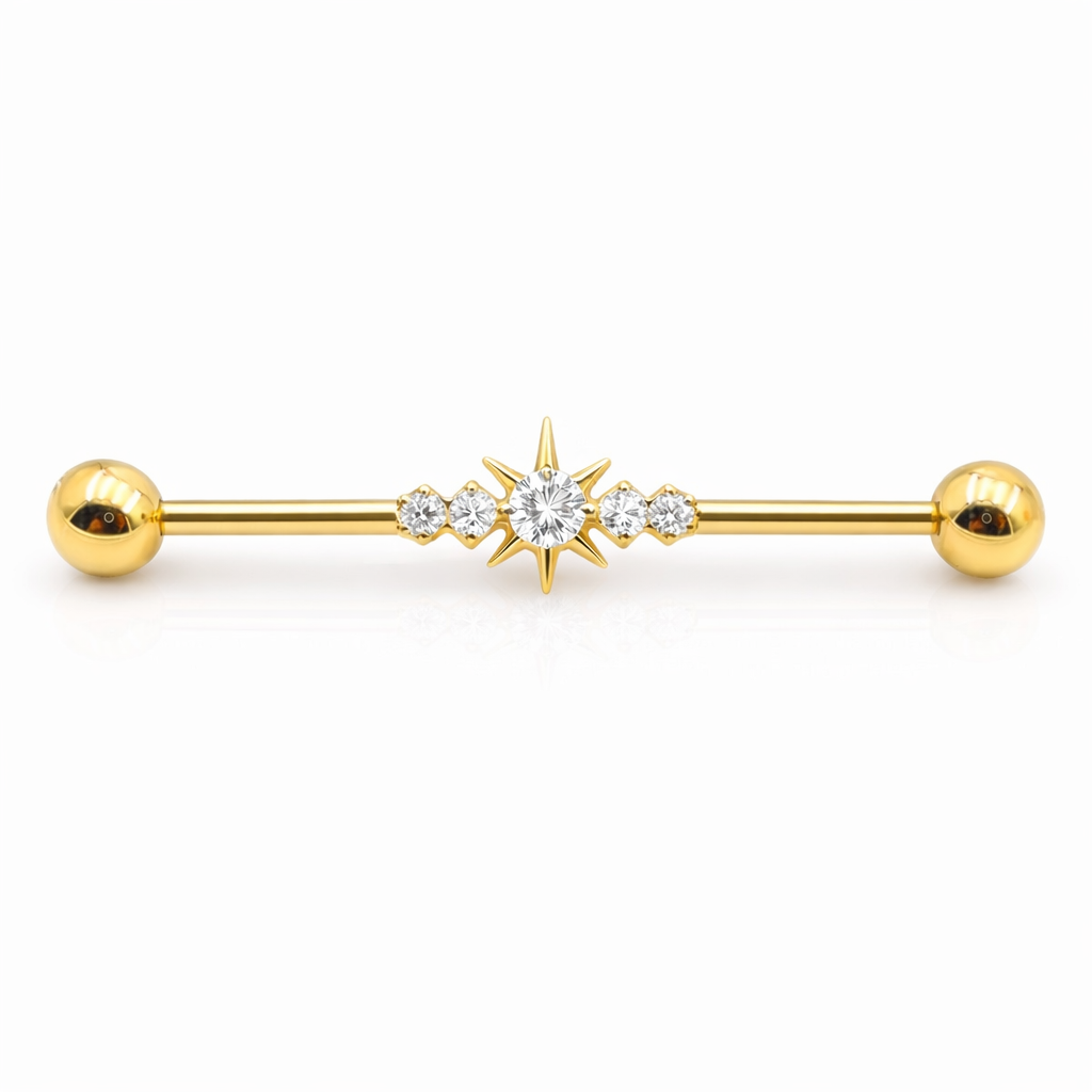 SZTANGA TYTANOWA DO PIERCINGU INDUSTRIAL Z CYRKONIAMI – ZŁOTA