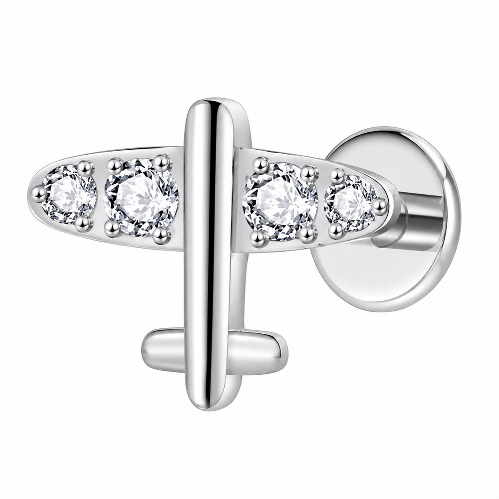 Labret do piercingu ucha z cyrkoniami – kolczyk tytanowy, srebrny
