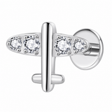 Labret do piercingu ucha z cyrkoniami – kolczyk tytanowy, srebrny
