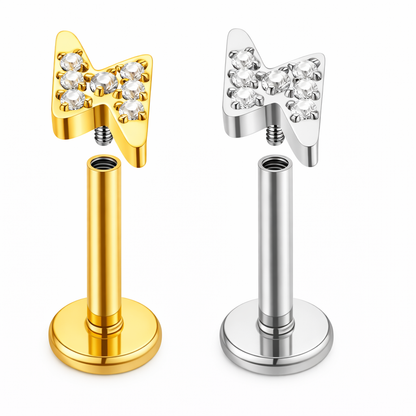 Kolczyk labret do piercingu ucha z cyrkoniami – błyskawica srebrny