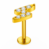 Kolczyk labret do piercingu ucha z cyrkoniami – błyskawica złoty