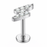 Kolczyk labret do piercingu ucha z cyrkoniami – błyskawica srebrny