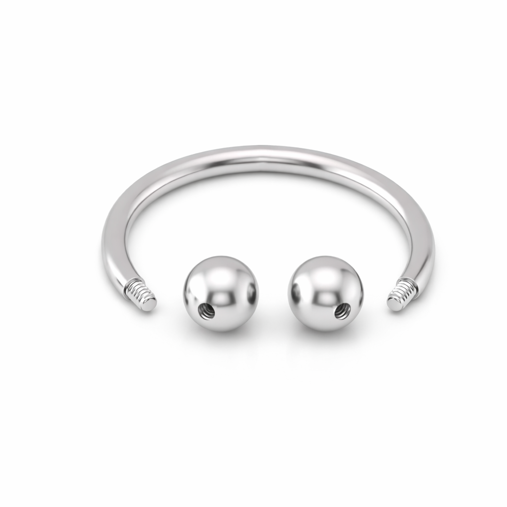 TYTANOWA PODKOWA Z DWOMA KULKAMI – GWINT ZEWNĘTRZNY SREBRNA