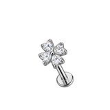 Labret  do piercinga  ucha - kwiat z cyrkoniami srebrny