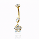 Kolczyk do pępka z cyrkoniami i zawieszką kwiat – tytanowy złoty
