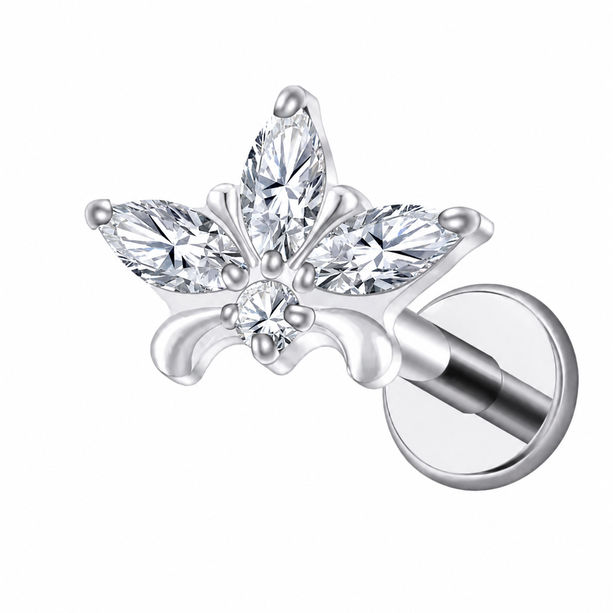 TYTANOWY KOLCZYK DO PIERCINGU UCHA – LABRET KWIAT Z CYRKONIAMI – SREBRNY