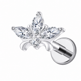 TYTANOWY KOLCZYK DO PIERCINGU UCHA – LABRET KWIAT Z CYRKONIAMI – SREBRNY