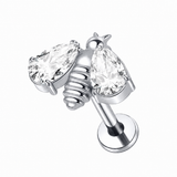 KOLCZYK DO PIERCINGU – TYTANOWY LABRET PSZCZÓŁKA Z BIAŁYMI CYRKONIAMI – SREBRNY