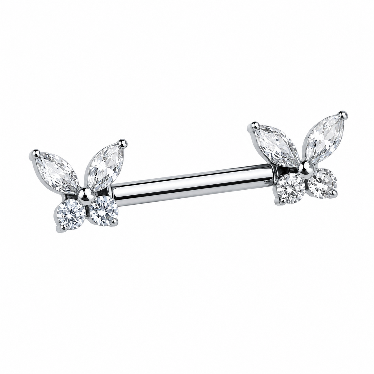 TYTANOWY KOLCZYK DO PIERCINGU SUTKA MOTYLKI Z CYRKONIAMI - SREBRNY