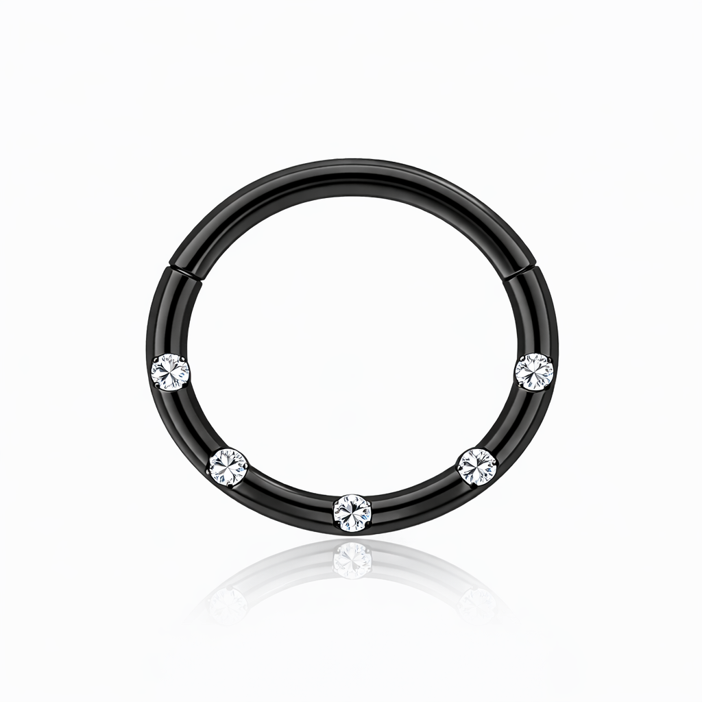 KÓŁKO  clicker  do piercingu ucha i nosa z cyrkoniami CZARNY