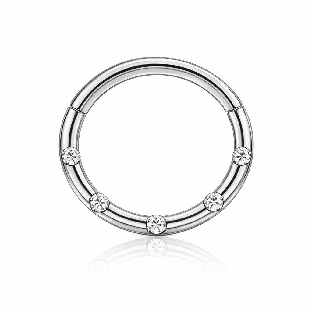 KÓŁKO  clicker  do piercingu ucha i nosa z cyrkoniami SREBRNY