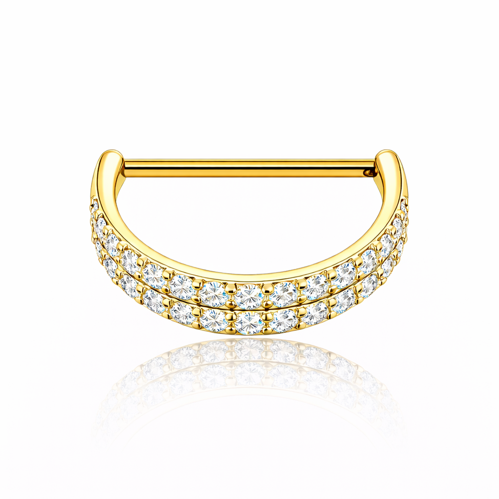 Tytanowy clicker do piercingu z podwójnym rzędem cyrkonii  ZŁOTY