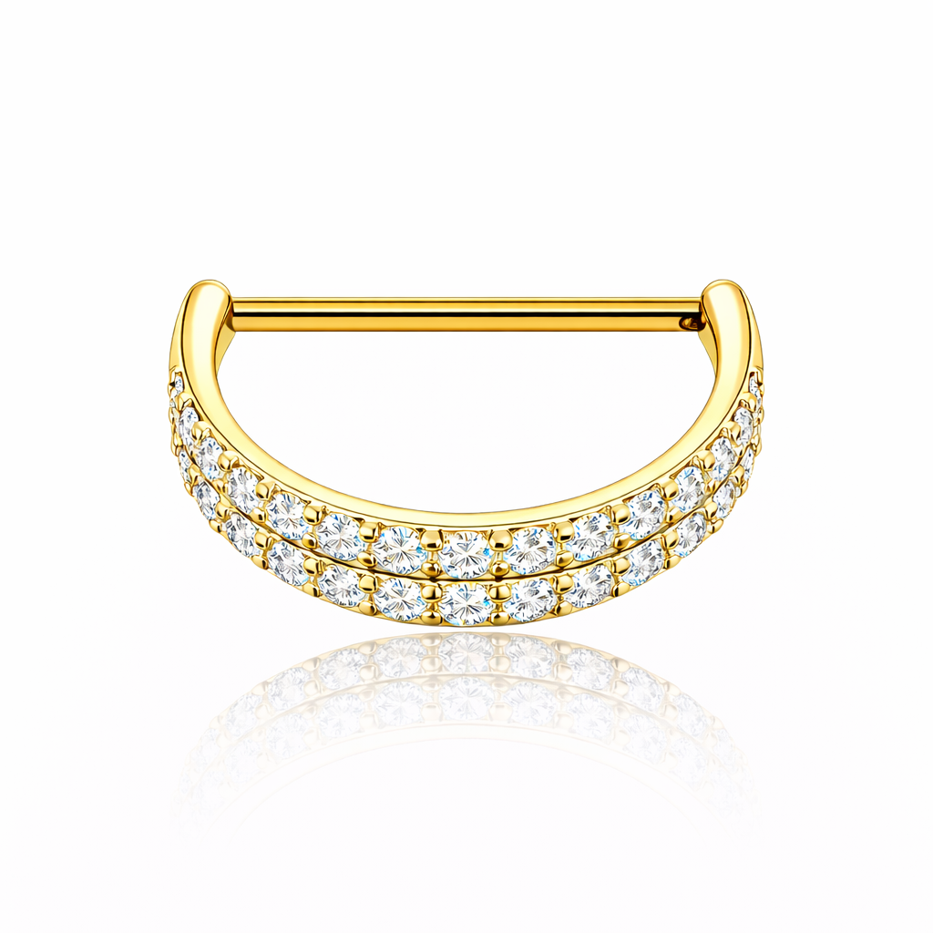 Tytanowy clicker do piercingu z podwójnym rzędem cyrkonii  ZŁOTY