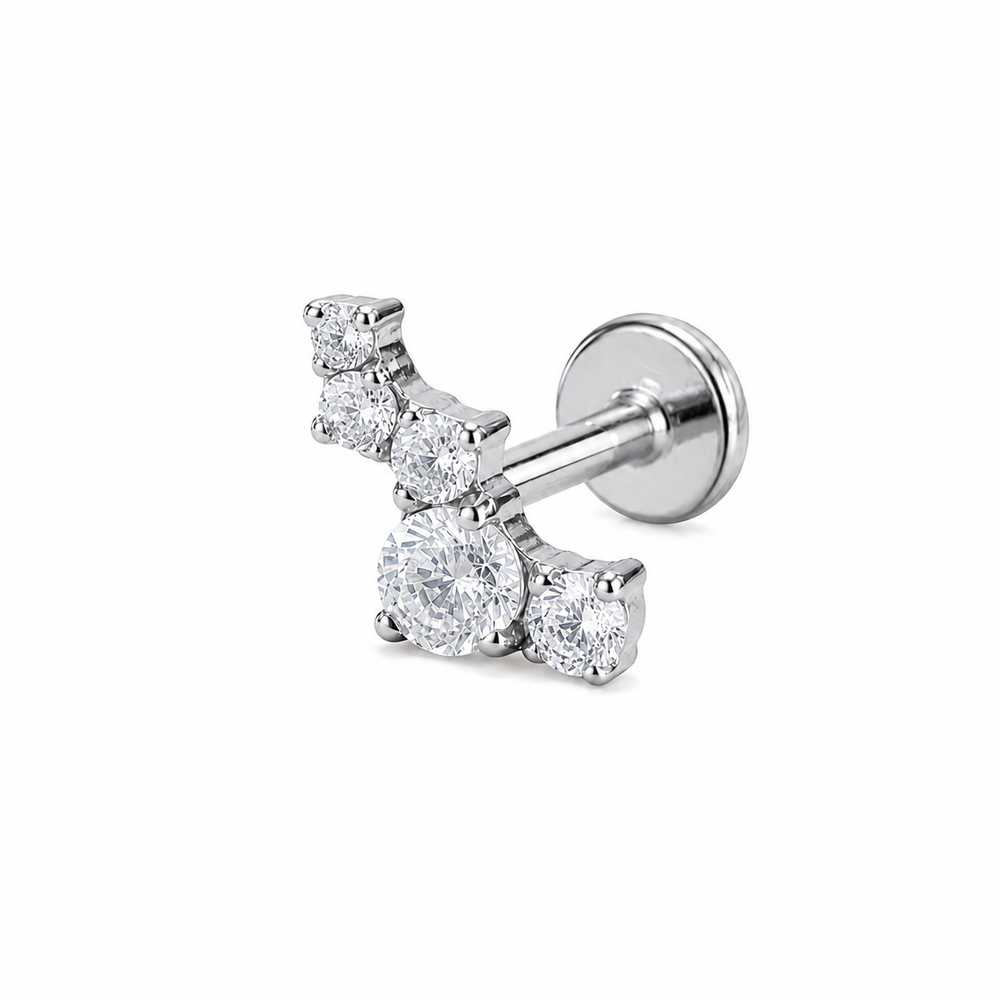 Tytanowy labret Cluster do piercingu ucha z białymi cyrkoniami, srebrny