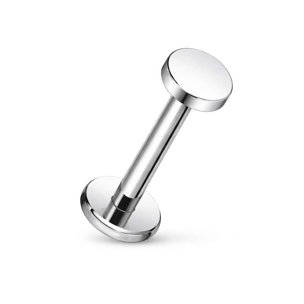 Kolczyk do piercingu typu labret z płaską bazą – tytanowy, srebrny