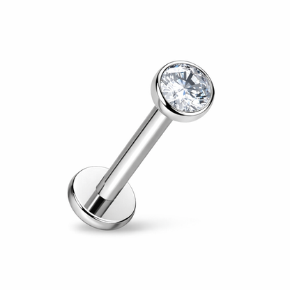 Labret do piercingu ucha z cyrkonią –  kolczyk tytanowy srebrny