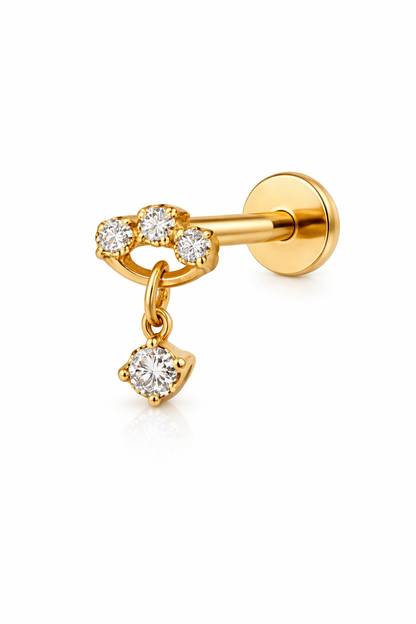 TYTANOWY LABRET Z CYRKONIAMI I ZAWIESZKĄ - KOLCZYK DO PIERCINGU UCHA ZŁOTY