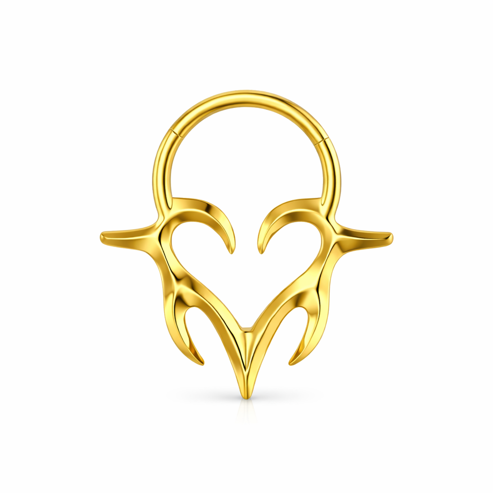 CLICKER TRIBAL HEART - KOLCZYK DO PIERCINGU Z TYTANU ZŁOTY