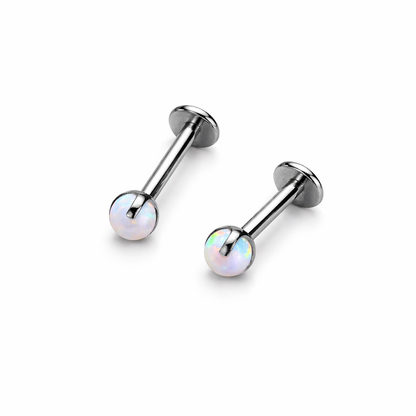 Tytanowy labret z opalem – srebrny kolczyk do piercingu ucha