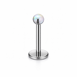 Tytanowy labret z opalem –  kolczyk do piercingu ucha , srebrny