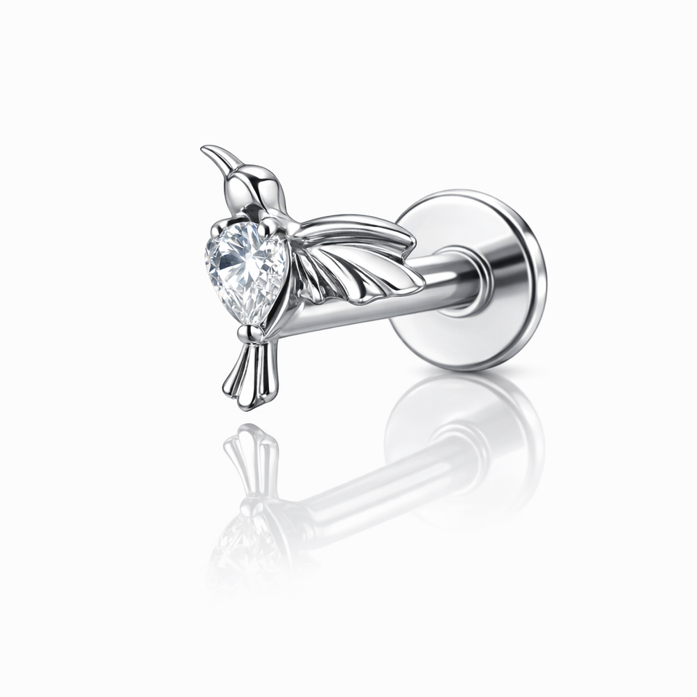 SREBRNY LABRET Z KOLIBREM – KOLCZYK DO PIERCINGU UCHA HELIX TRAGUS