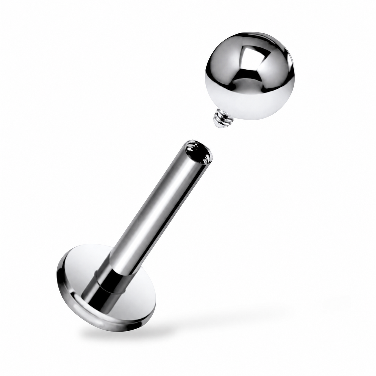 Tytanowy labret do piercingu z kulką – gwint wewnętrzny, srebrny