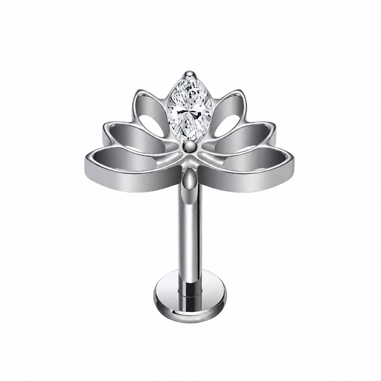 LABRET TYTANOWY Z CYRKONIĄ LOTOS – KOLCZYK DO PIERCINGU SREBRNY