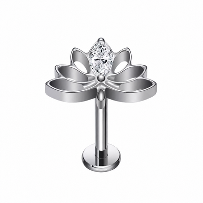 LABRET TYTANOWY Z CYRKONIĄ LOTOS – KOLCZYK DO PIERCINGU SREBRNY