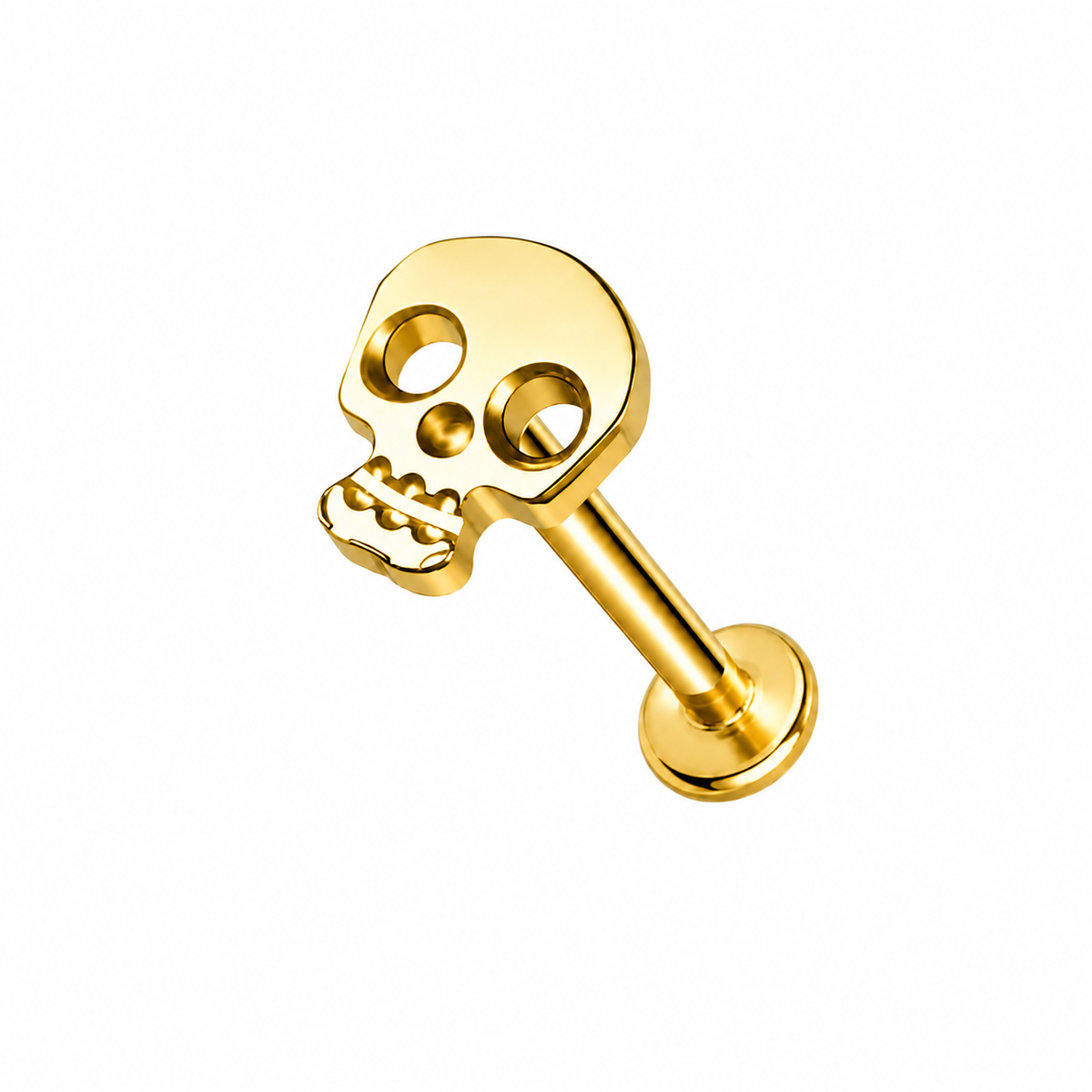 Tytanowy labret do piercingu ucha z motywem czaszki – złoty