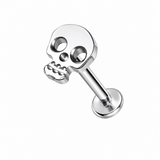Tytanowy labret do piercingu ucha z motywem czaszki – srebrny