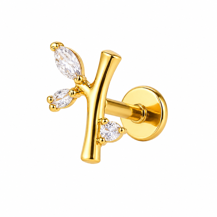 KOLCZYK LABRET Z CYRKONIAMI W KSZTAŁCIE GAŁĄZKI – TYTAN ASTM F-136