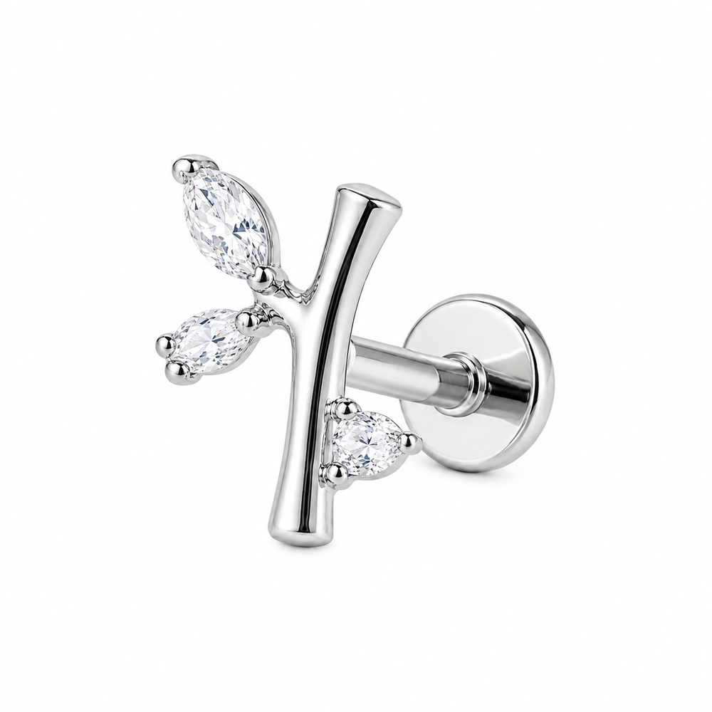 KOLCZYK LABRET Z CYRKONIAMI W KSZTAŁCIE GAŁĄZKI – TYTAN ASTM F-136