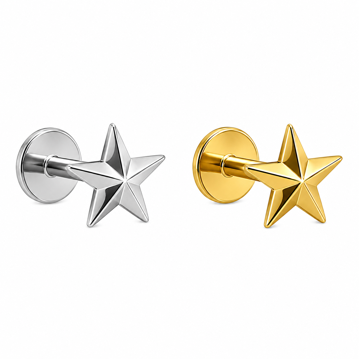 Kolczyk do piercingu ucha gwiazdka – tytanowy labret – srebrny