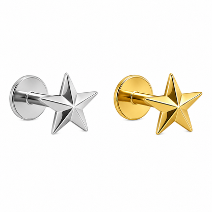 Kolczyk do piercingu ucha gwiazdka – tytanowy labret – srebrny