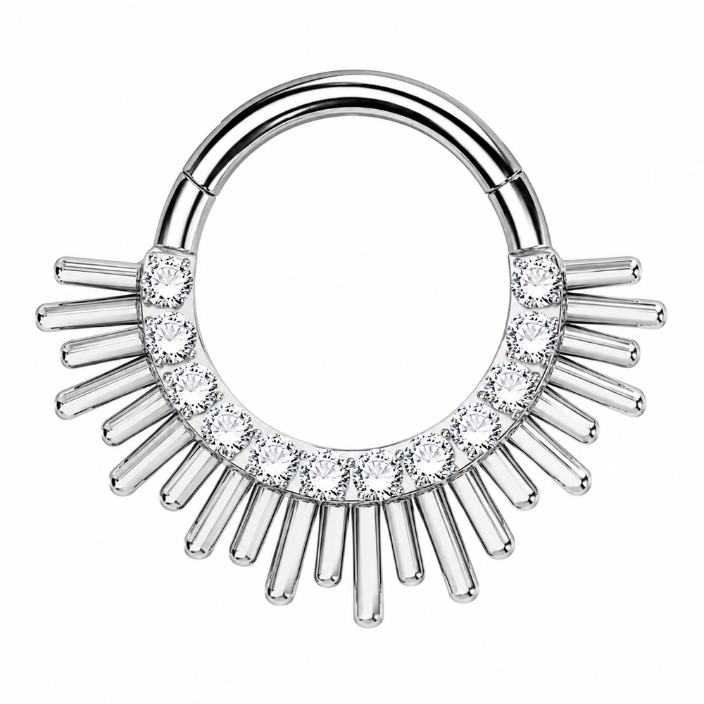 Kolczyk do piercingu ucha – tytanowy clicker z cyrkoniami – srebrny