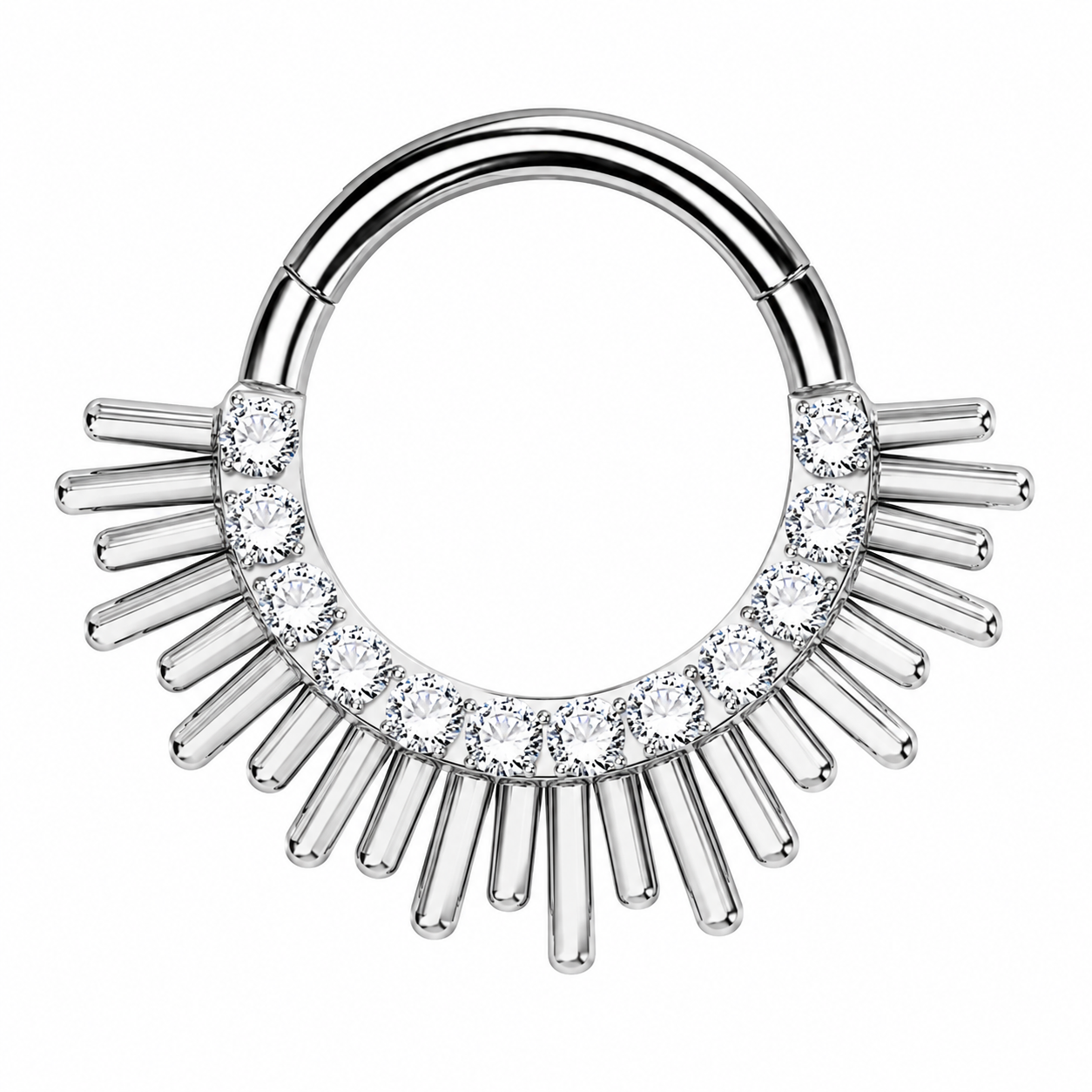 Kolczyk do piercingu ucha – tytanowy clicker z cyrkoniami – srebrny