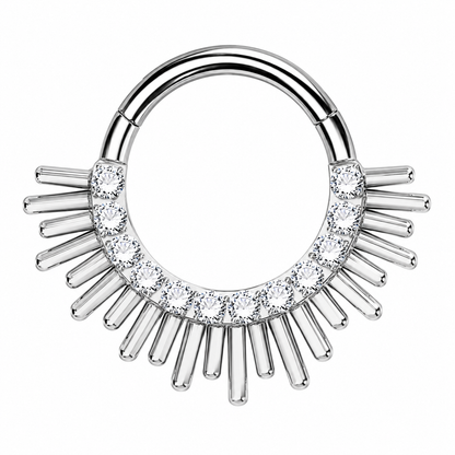 Kolczyk do piercingu ucha – tytanowy clicker z cyrkoniami – srebrny