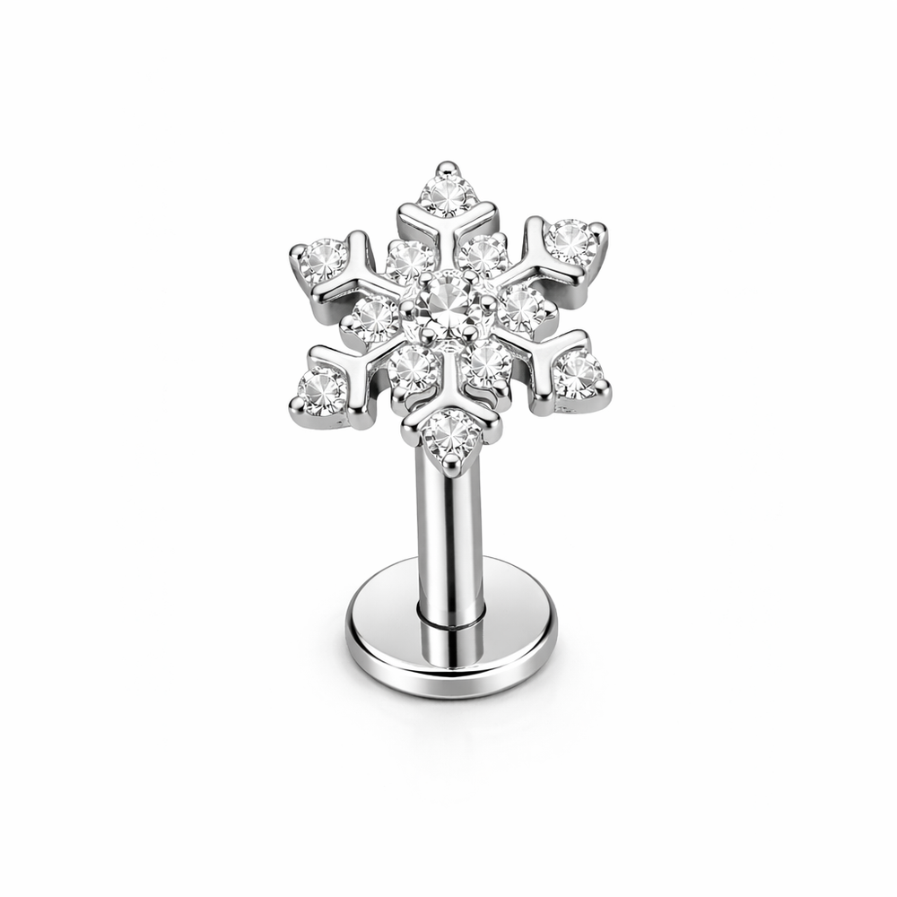 LABRET  Z CYRKONIAMI DO  PIERCINGA UCHA - SREBRNY KOLCZYK