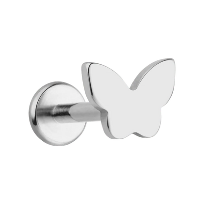 Tytanowy srebrny labret G23 z motylkiem – kolczyk do piercingu