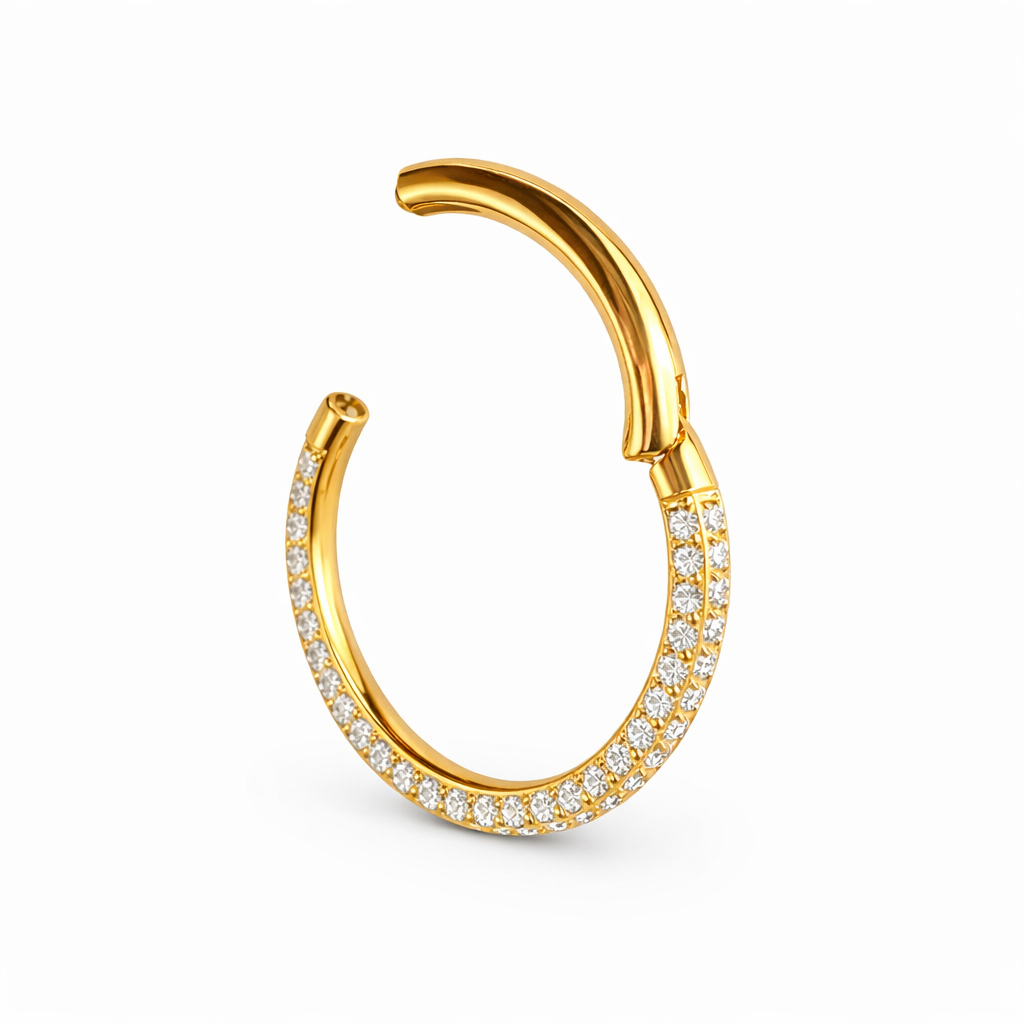 Kolczyk do piercingu typu clicker z cyrkoniami – złoty