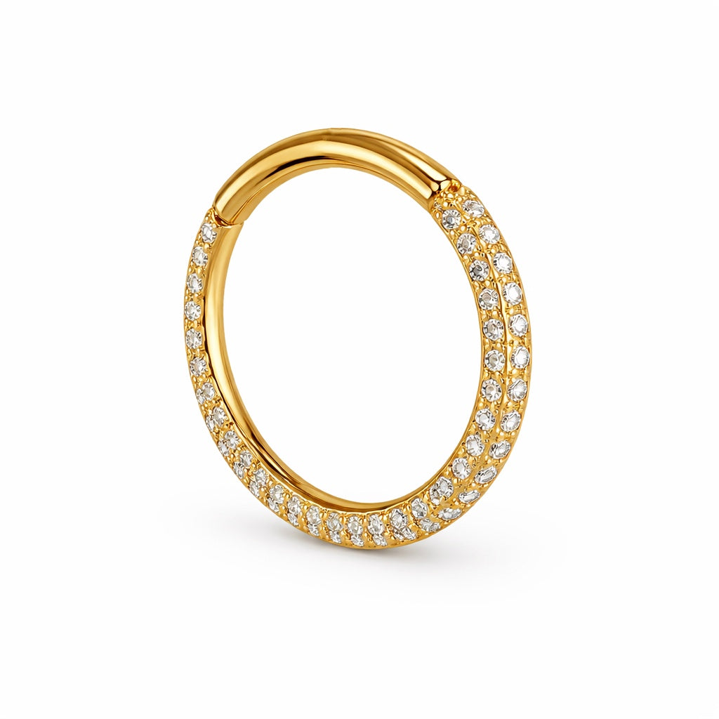 Kolczyk do piercingu typu clicker z cyrkoniami – złoty