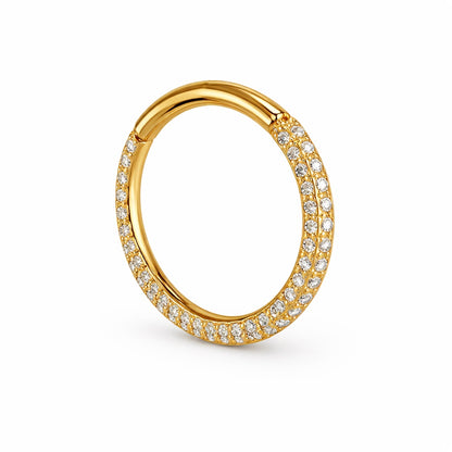 Kolczyk do piercingu typu clicker z cyrkoniami – złoty