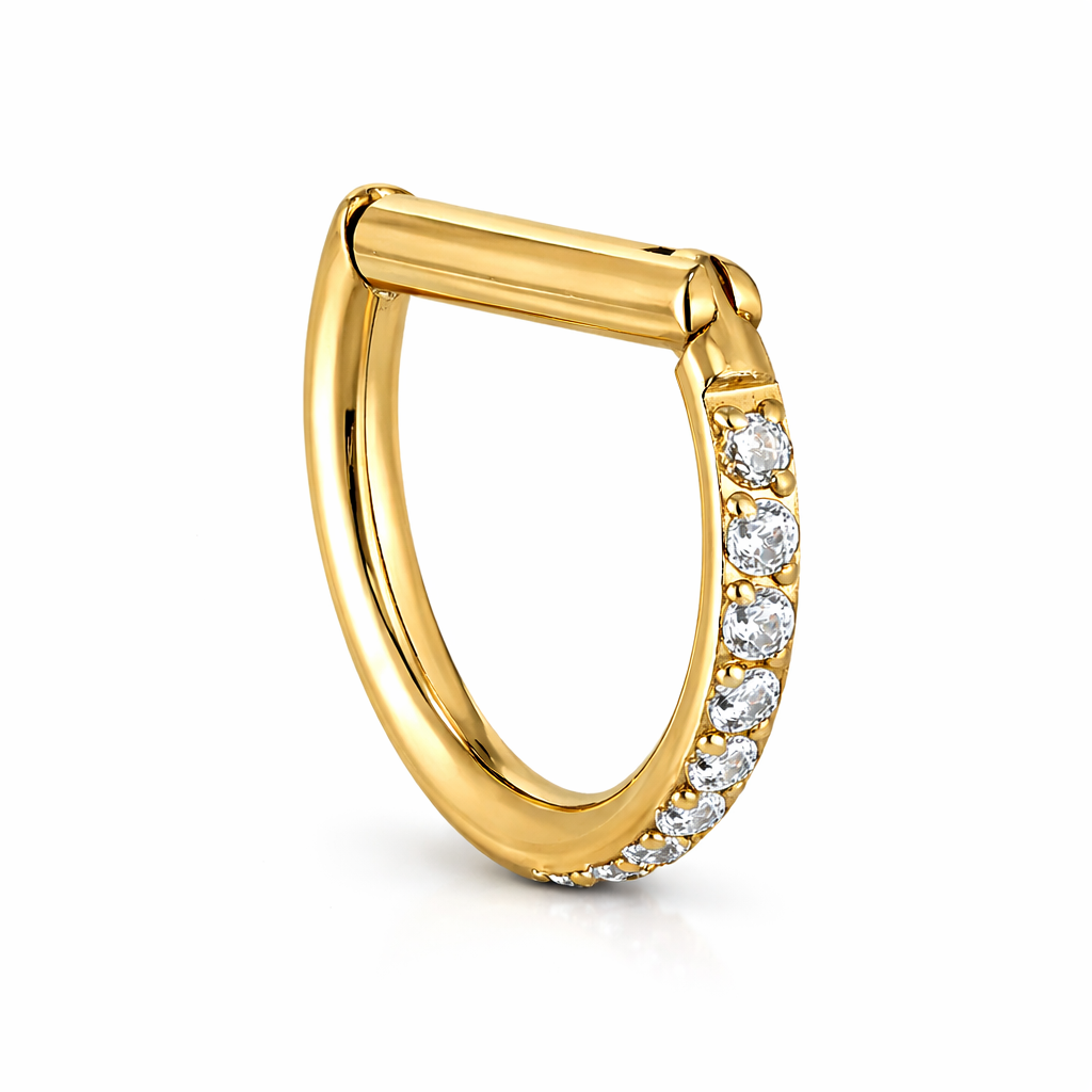 Tytanowy clicker do piercingu z cyrkoniami  ZŁOTY |kolczyk do ucha ,septum