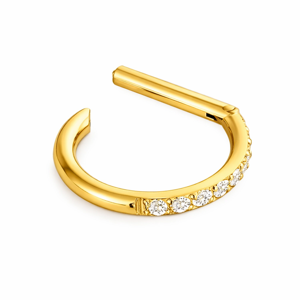 Tytanowy kolczyk do nosa clicker D-shape  złoty