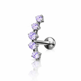 LABRET DO PIERCINGU UCHA Z JASNO FIOLETOWYMI CYRKONIAMI (CLUSTER), SREBRNY