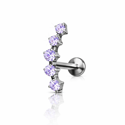 LABRET DO PIERCINGU UCHA Z JASNO FIOLETOWYMI CYRKONIAMI (CLUSTER), SREBRNY