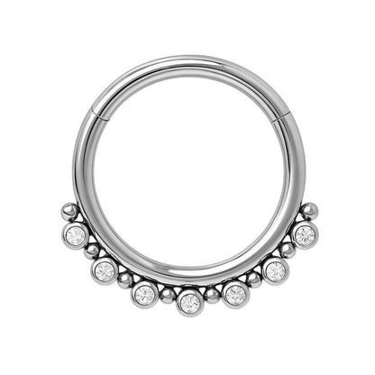 Tytanowy clicker z białymi cyrkoniami i kuleczkami