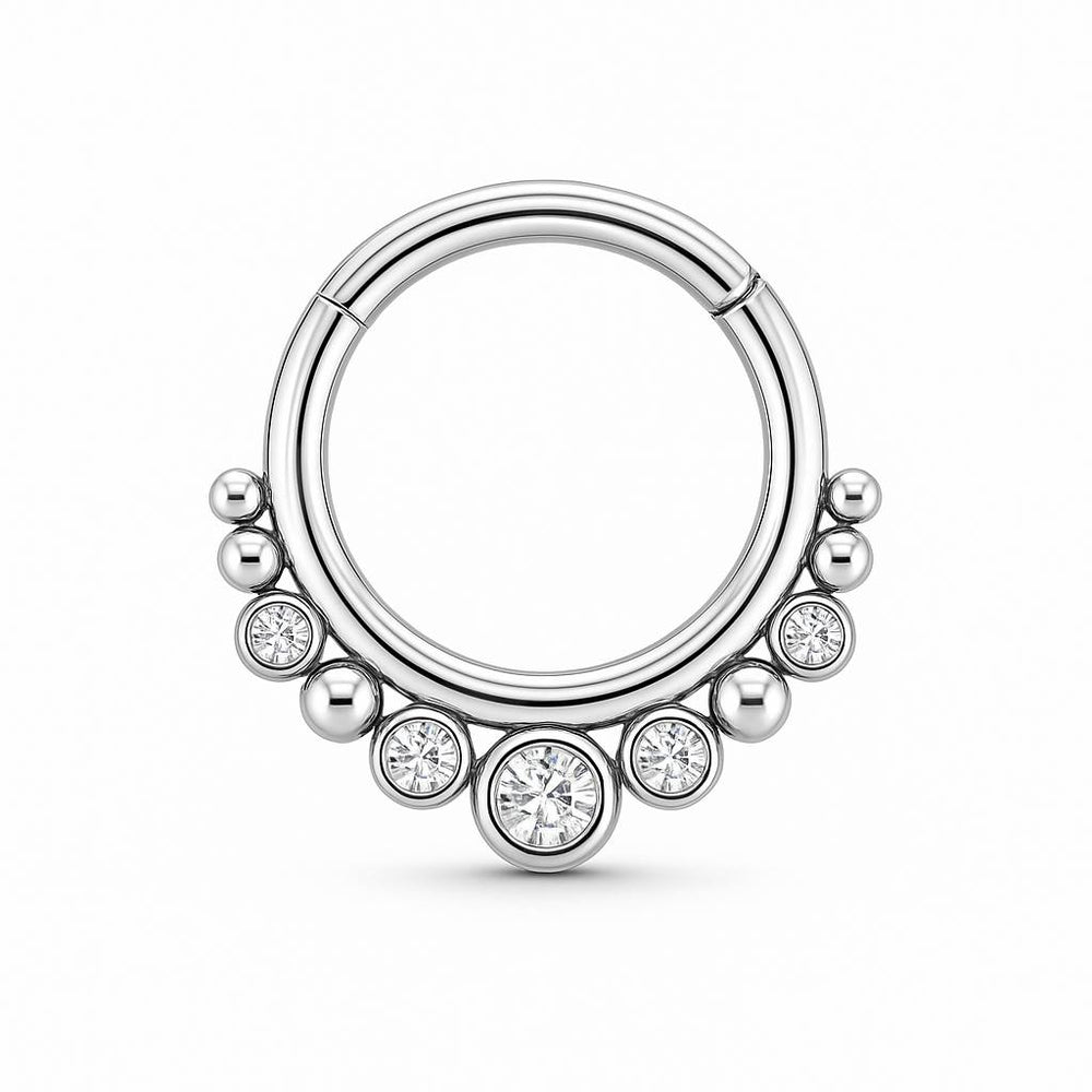 Tytanowe kółko z cyrkoniami  clicker  srebrny