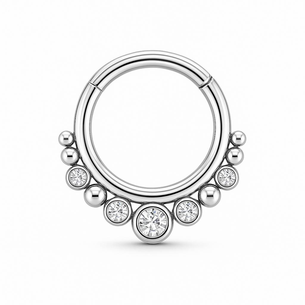 Tytanowe kółko z cyrkoniami  clicker  srebrny
